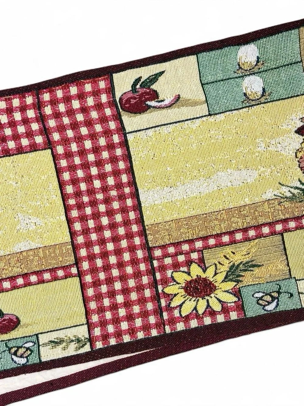 Vintage Rooster Sun Flower Plaid Cottage Farmhouse Table Runner
